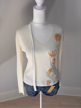 Y2K Cyrus Cream Beaded Sweater 🤍